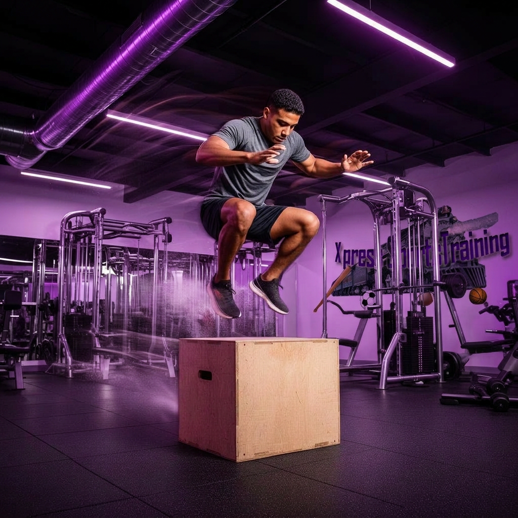 Athlete performing explosive box jumps
